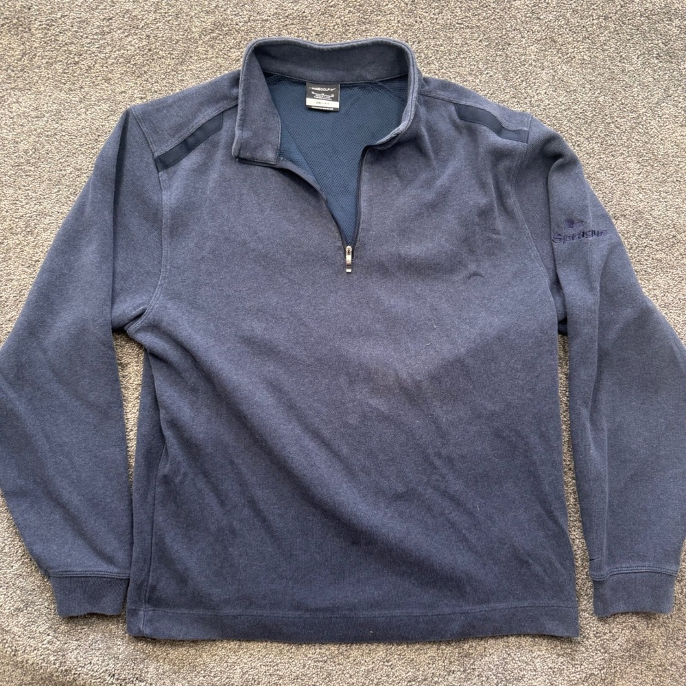 Nike Golf Dri-FIT Mens Medium Navy Blue Quarter Zip Pullover Sprague Sweater